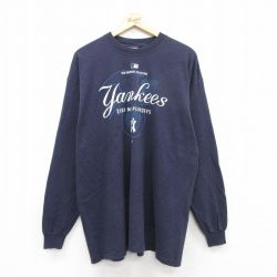 【20%OFF】XL★古着 マジェスティック 長袖 ビンテージ Tシャツ メンズ 00年代 00s MLB ニューヨークヤンキース 大きいサイズ コットン クルーネック 紺 ネイビー メジャーリーグ ベースボール 野球 25aug28 中古