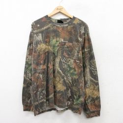 XL★古着 長袖 Tシャツ メンズ 胸ポケット付き 大きいサイズ クルーネック 茶他 ブラウン 迷彩 25aug28 中古