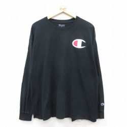チャンピオン 長袖Tシャツ ワンポイント ブラック XL | 古着