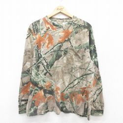 XL★古着 長袖 Tシャツ メンズ 胸ポケット付き 大きいサイズ コットン クルーネック ベージュ他 カーキ 迷彩 25aug28 中古