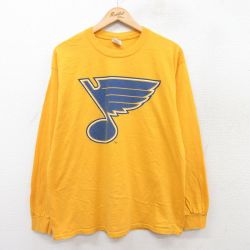 L★古着 長袖 ビンテージ Tシャツ メンズ 00年代 00s NHL セントルイスブルース バドライト ビール コットン クルーネック 黄 イエロー アイスホッケー 25aug28 中古