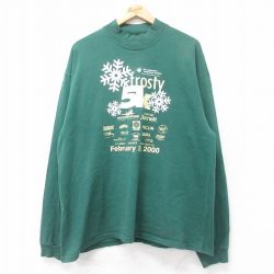 XL★古着 長袖 ビンテージ Tシャツ メンズ frosty 5K 企業広告 大きいサイズ コットン モックネック ハイネック 緑 グリーン 25aug28 中古