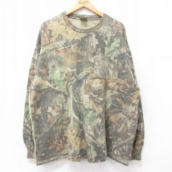 XL★古着 ジャージーズ 長袖 ビンテージ Tシャツ メンズ 00年代 00s 胸ポケット付き 大きいサイズ コットン クルーネック 茶他 ブラウン 迷彩 25aug28 中古