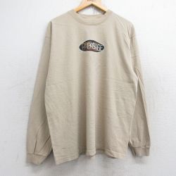XL★古着 長袖 ビンテージ Tシャツ メンズ 90年代 90s PASSAGE コットン クルーネック USA製 ベージュ カーキ 25aug28 中古
