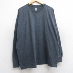 【50%OFF】XL★古着 ラッセル 長袖 Tシャツ メンズ 無地 大きいサイズ クルーネック 濃グレー 霜降り 25aug28 中古