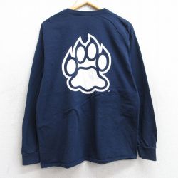 L★古着 長袖 ビンテージ Tシャツ メンズ 00年代 00s UNH 肉球 コットン クルーネック 紺 ネイビー 25aug28 中古
