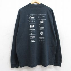 XL★古着 長袖 ビンテージ Tシャツ メンズ 90年代 90s 企業広告 JavaOne 大きいサイズ コットン モックネック ハイネック 黒 ブラック 25aug28 中古