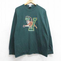 M★古着 長袖 ビンテージ Tシャツ メンズ 00年代 00s V タイガー コットン クルーネック 緑 グリーン 25aug29 中古