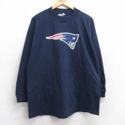 【20%OFF】L★古着 長袖 ビンテージ Tシャツ メンズ 00年代 00s NFL ニューイングランドペイトリオッツ コットン モックネック ハイネック 紺 ネイビー アメフト スーパーボウル 25aug29 中古