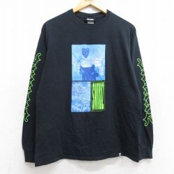 M★古着 長袖 Tシャツ メンズ swixxs 女の子 コットン クルーネック 黒 ブラック 25aug29 中古