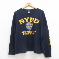 XL★古着 長袖 ビンテージ Tシャツ メンズ 00年代 00s ポリス 大きいサイズ コットン クルーネック 濃紺 ネイビー 25aug29 中古