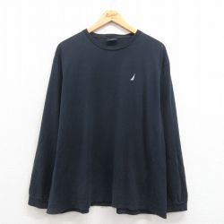 XL★古着 ノーティカ NAUTICA 長袖 ブランド Tシャツ メンズ ワンポイントロゴ 大きいサイズ コットン クルーネック 黒 ブラック 25aug29 中古