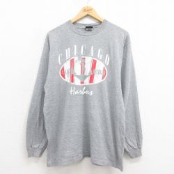 L★古着 長袖 ビンテージ Tシャツ メンズ 90年代 90s シカゴ コットン クルーネック USA製 グレー 霜降り 25aug29 中古