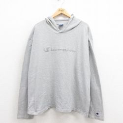 チャンピオン 90s 長袖パーカー ビッグロゴ グレー XL | 古着