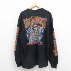 XL★古着 長袖 ビンテージ Tシャツ メンズ 00年代 00s スケルトン 胸ポケット付き 大きいサイズ コットン クルーネック USA製 黒 ブラック 25aug29 中古