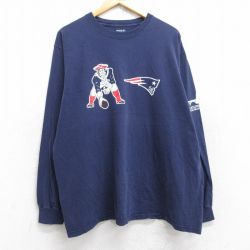 【50%OFF】XL★古着 リーボック REEBOK 長袖 Tシャツ メンズ NFL ニューイングランドペイトリオッツ 大きいサイズ コットン クルーネック 紺 ネイビー アメフト スーパーボウル 25aug29 中古