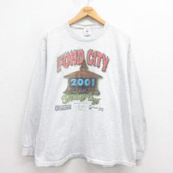 XL★古着 長袖 ビンテージ Tシャツ メンズ 00年代 00s FORD CITY 大きいサイズ クルーネック グレー 霜降り 25aug29 中古