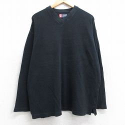 XL★古着 ラルフローレン Ralph Lauren チャップス 長袖 ブランド Tシャツ メンズ 90年代 90s 無地 大きいサイズ コットン Vネック 黒 ブラック 25aug29 中古