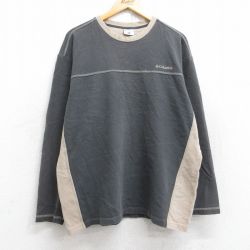 XL★古着 コロンビア COLUMBIA 長袖 ビンテージ Tシャツ メンズ 00年代 00s ワンポイントロゴ コットン クルーネック 濃グレー他 25aug29 中古