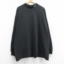 XL★古着 ナイキ NIKE 長袖 ビンテージ Tシャツ メンズ 90年代 90s ワンポイントロゴ 大きいサイズ ロング丈 コットン モックネック ハイネック USA製 黒 ブラック 【spe】 25aug29 中古