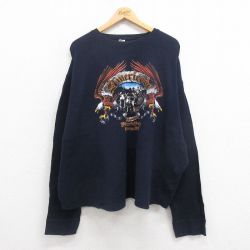 XL★古着 長袖 サーマル Tシャツ メンズ 鳥 モーターサイクルラリー 大きいサイズ コットン クルーネック 紺 ネイビー 25aug29 中古