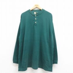 XL★古着 Wear Guard 長袖 Tシャツ メンズ 無地 大きいサイズ ロング丈 コットン ヘンリーネック 緑 グリーン 25aug29 中古