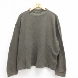 【50%OFF】XL★古着 長袖 ビンテージ Tシャツ メンズ 00年代 00s 無地 大きいサイズ コットン クルーネック 緑 グリーン ストライプ 25aug29 中古