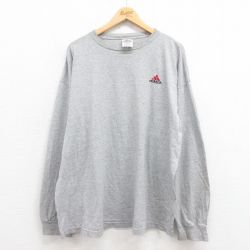 【50%OFF】XL★古着 アディダス adidas 長袖 ビンテージ Tシャツ メンズ 90年代 90s ワンポイントロゴ 大きいサイズ クルーネック USA製 グレー 霜降り 【spe】 25aug29 中古