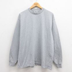 XL★古着 長袖 Tシャツ メンズ 無地 クルーネック グレー 霜降り 25aug30 中古