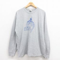 XL★古着 長袖 ビンテージ Tシャツ メンズ 00年代 00s 魚 クルーネック グレー 霜降り 25aug30 中古