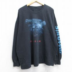 XL★古着 長袖 ロック バンド Tシャツ メンズ ストラッピングヤングラッド 大きいサイズ クルーネック 黒 ブラック 25aug30 中古