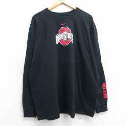 【20%OFF】XL★古着 ナイキ NIKE 長袖 Tシャツ メンズ オハイオステート 大きいサイズ コットン クルーネック 黒 ブラック 25aug30 中古