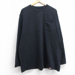 XL★古着 ディッキーズ Dickies 長袖 Tシャツ メンズ 無地 胸ポケット付き 大きいサイズ コットン クルーネック 黒 ブラック 25aug30 中古