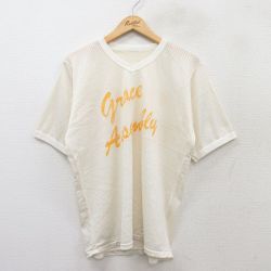 L★古着 半袖 ビンテージ Tシャツ メンズ 80年代 80s Grace Assembly 25 メッシュ地 Vネック 生成り 25aug30 中古