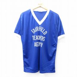 80s 半袖Tシャツ フェアフィールド8フロッキープリント ブルー L | 古着