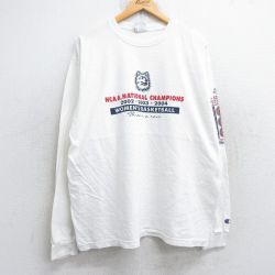 XL★古着 チャンピオン champion 長袖 ビンテージ Tシャツ メンズ 00年代 00s コネチカットハスキーズ バスケットボール 大きいサイズ コットン クルーネック 白 ホワイト 25aug30 中古