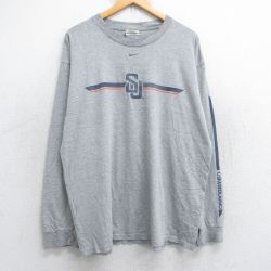 XL★古着 ナイキ NIKE 長袖 ビンテージ Tシャツ メンズ 00年代 00s SJ 大きいサイズ クルーネック グレー 霜降り 25aug30 中古