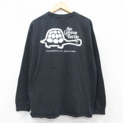 XL★古着 長袖 ビンテージ Tシャツ メンズ 90年代 90s カメ 大きいサイズ コットン クルーネック 黒 ブラック 25sep03 中古