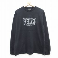 L★古着 長袖 Tシャツ メンズ EVERLAST コットン クルーネック 黒 ブラック 25sep03 中古