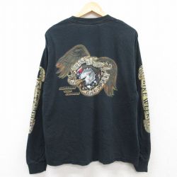 XL★古着 長袖 ビンテージ Tシャツ メンズ 00年代 00s 鳥 バイクウィーク 大きいサイズ コットン クルーネック 黒 ブラック 25sep03 中古
