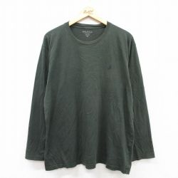 XL★古着 ノーティカ NAUTICA 長袖 ブランド Tシャツ メンズ ワンポイントロゴ 大きいサイズ コットン クルーネック 濃緑 グリーン 25sep03 中古