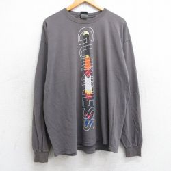 XL★古着 長袖 ビンテージ Tシャツ メンズ 00年代 00s ギネスビール 鳥 両面プリント 大きいサイズ コットン クルーネック 濃グレー 25sep03 中古