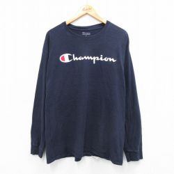 チャンピオン 長袖Tシャツ ビッグロゴ ネイビー XL | 古着