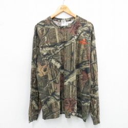 【20%OFF】XL★古着 長袖 ビンテージ Tシャツ メンズ 00年代 00s モッシーオーク 大きいサイズ コットン クルーネック 濃緑他 グリーン 迷彩 25sep04 中古