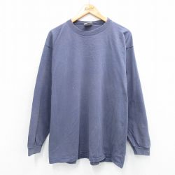 XL★古着 PLUMA 長袖 ビンテージ Tシャツ メンズ 90年代 90s 無地 コットン クルーネック USA製 薄紺 ネイビー 25sep04 中古