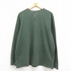 XL★古着 エディーバウアー 長袖 サーマル Tシャツ メンズ 無地 クルーネック 緑 グリーン 25sep04 中古