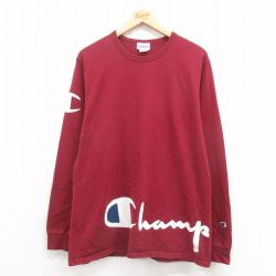 L★古着 チャンピオン champion 長袖 Tシャツ メンズ ビッグロゴ コットン クルーネック エンジ 25sep05 中古