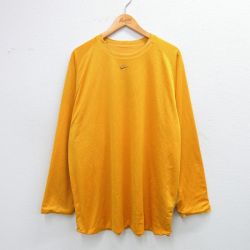 XL★古着 ナイキ NIKE 長袖 Tシャツ メンズ ビッグロゴ ラグラン 大きいサイズ クルーネック 黄色 イエロー 25sep24 中古