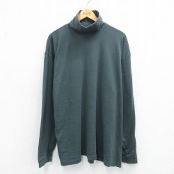 XL★古着 エルエルビーン LLBEAN 長袖 ビンテージ Tシャツ メンズ 00年代 00s 無地 大きいサイズ コットン タートルネック ハイネック 濃緑 グリーン 25sep24 中古