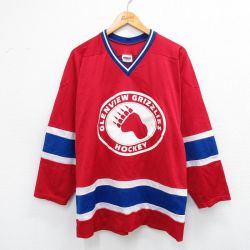L★古着 長袖 ビンテージ Tシャツ アイスホッケー ジャージ メンズ 90年代 90s GLENVIEW メッシュ地 Vネック USA製 青他 ブルー 25sep24 中古